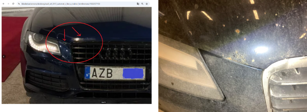 Rostfri enligt annonsen men full av rost enligt Auto1